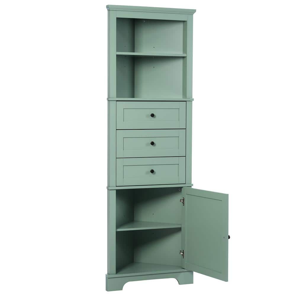 23 in. W x 13.4 in. D x 68.9 in. H Green MDF Linen Cabinet with 3-Drawers a