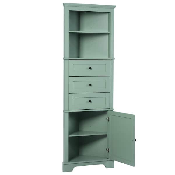 Unbranded 23 in. W x 13.4 in. D x 68.9 in. H Green MDF Linen Cabinet with 3-Drawers and Adjustable Shelves