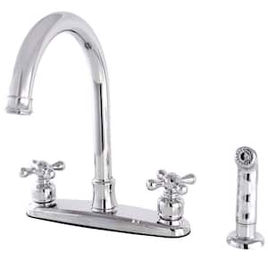Victorian 2-Handle Deck Mount Centerset Kitchen Faucets with Side Sprayer in Polished Chrome