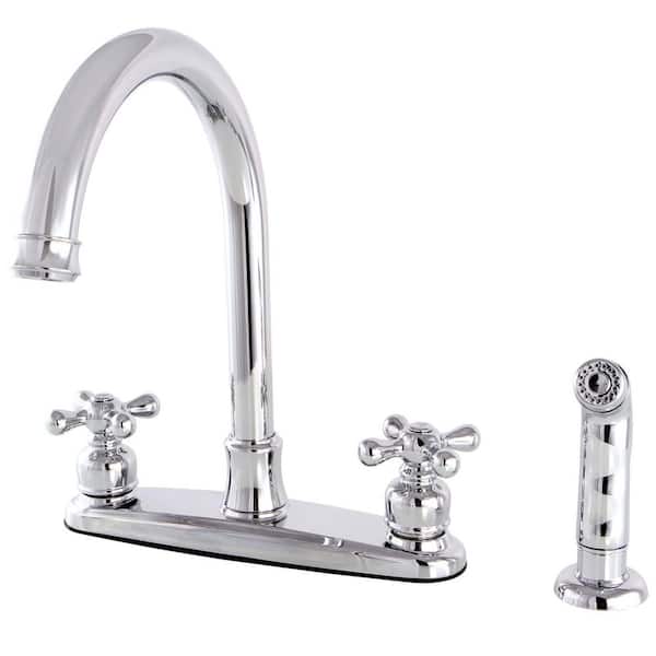 Kingston Brass Victorian 2-Handle Deck Mount Centerset Kitchen Faucets with Side Sprayer in Polished Chrome