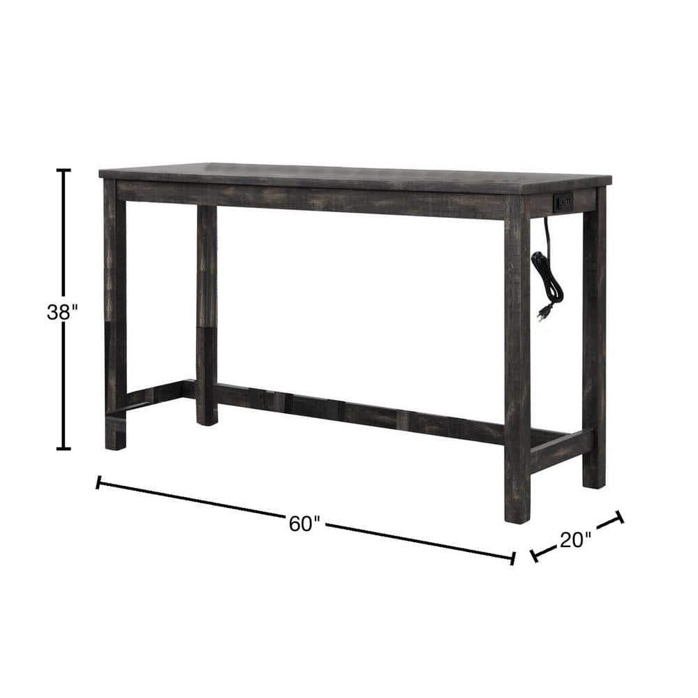 Charcoal Oak Rectangular Counter Height Bar Table with USB Ports
