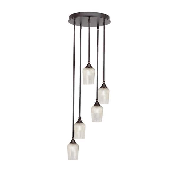 Unbranded Villa 5 Light Dark Granite Pendant, Cluster Pendant Light with 5 in. Silver Textured Glass Shades, No Bulbs Included