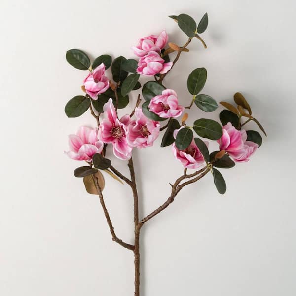 SULLIVANS 40 in. Artificial Faux Pink Magnolia Stem