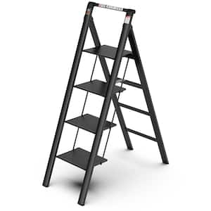 5.5 ft. 4 Step Aluminum Step Ladder, Retractable Handgrip Folding Step Stool (8.8 ft. Reach), 300 lbs Load Capacity