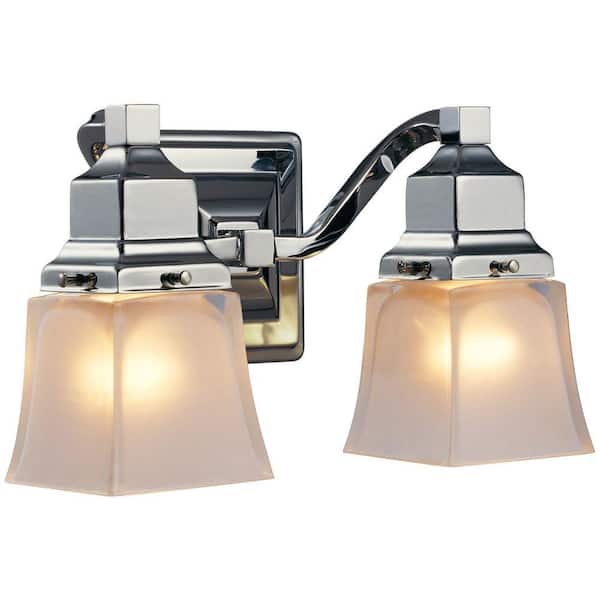 Hampton Bay 2-Light Chrome Vanity Light with Etched Glass Shades