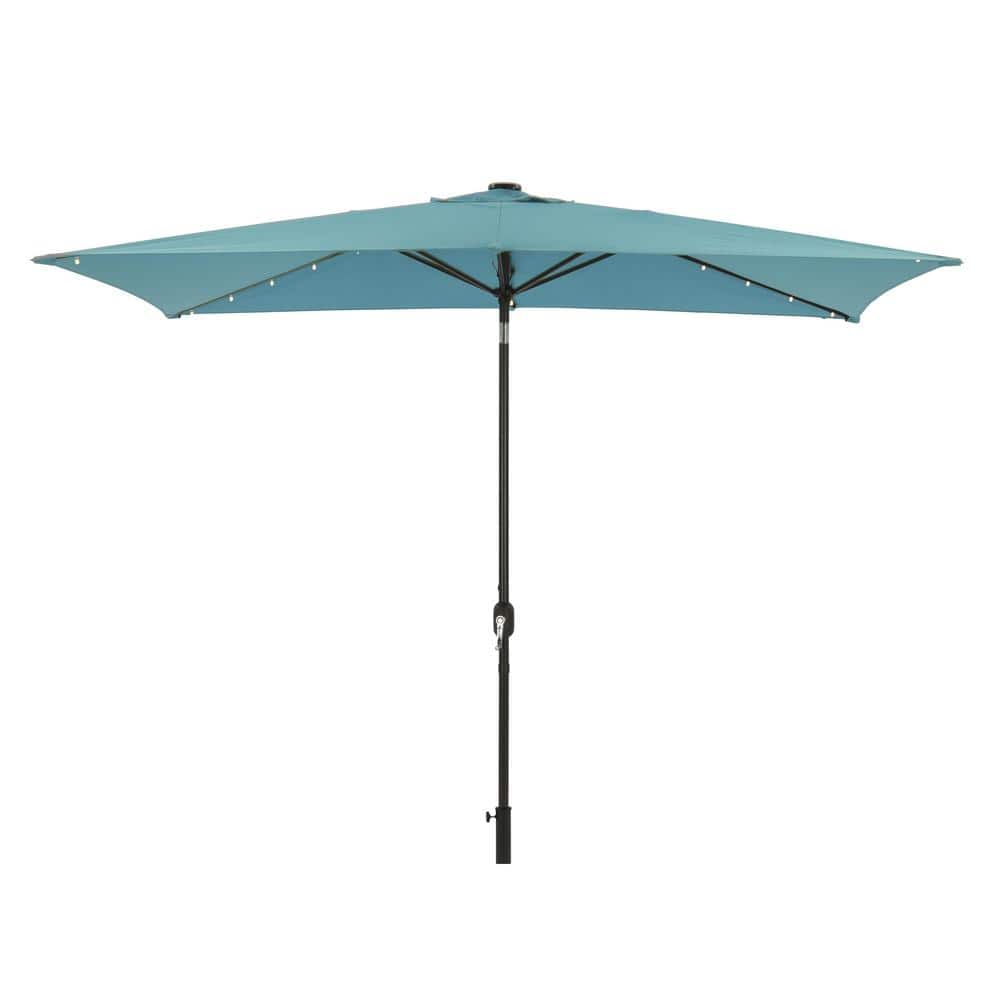 10 ft. x 6.5 ft. Aluminum Market Patio Umbrella with LED Light in Lake Blue