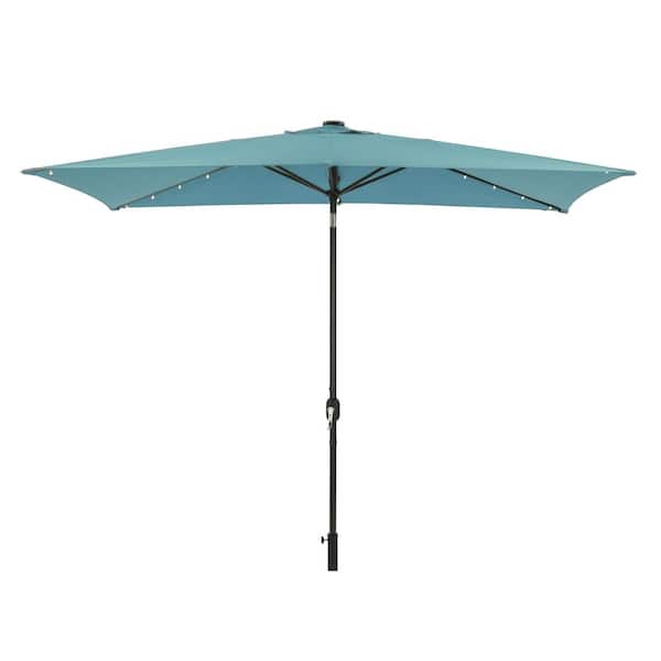 Unbranded 10 ft. x 6.5 ft. Aluminum Market Patio Umbrella with LED Light in Lake Blue