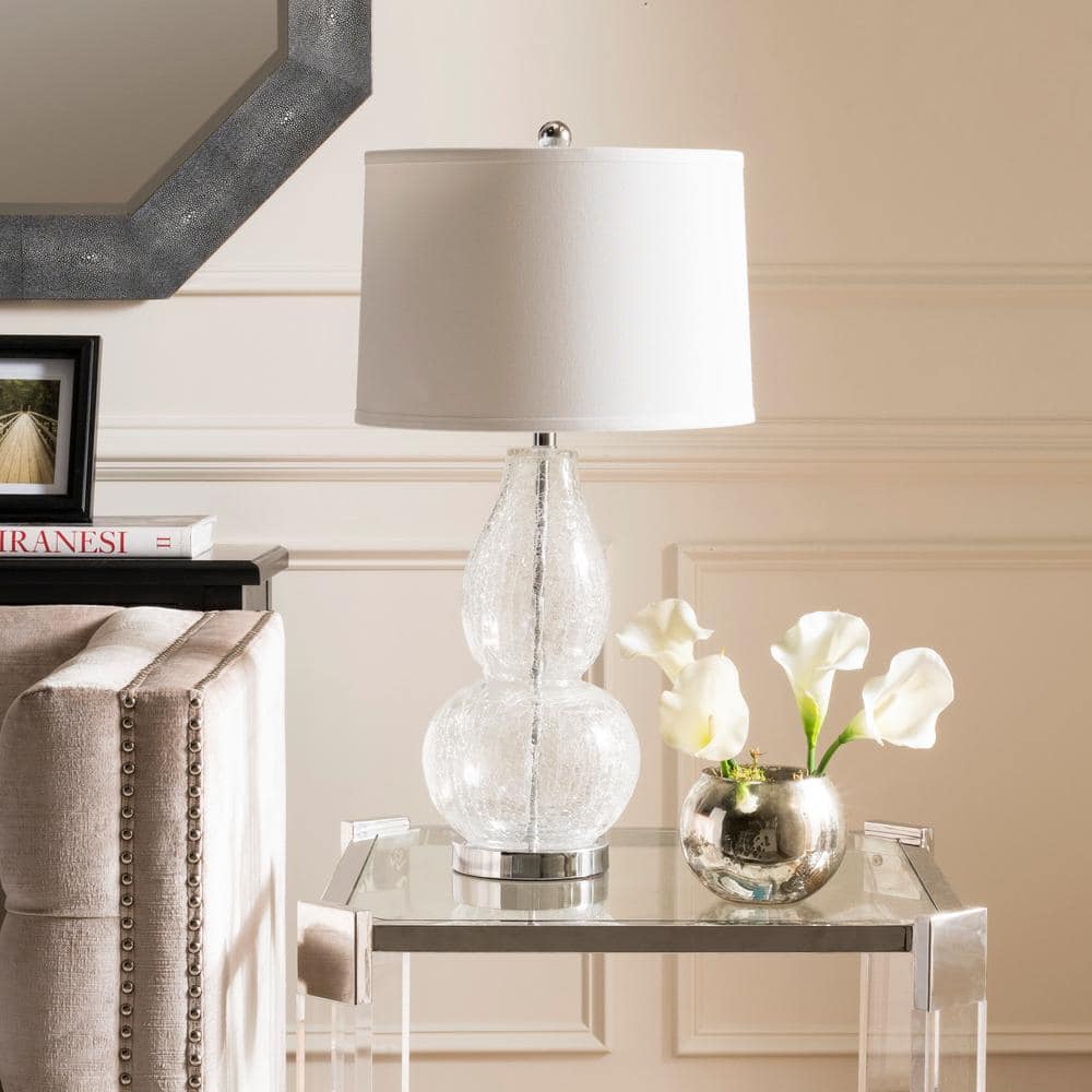 Mercurio Silver Finish Double Gourd Clear Crackle Glass Table Lamp Set