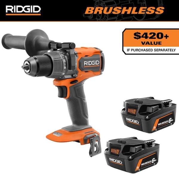 18V 6.0 Ah MAX Output Lithium-Ion Batteries (2-Pack) with 18V Brushless Cordless High Torque Hammer Drill