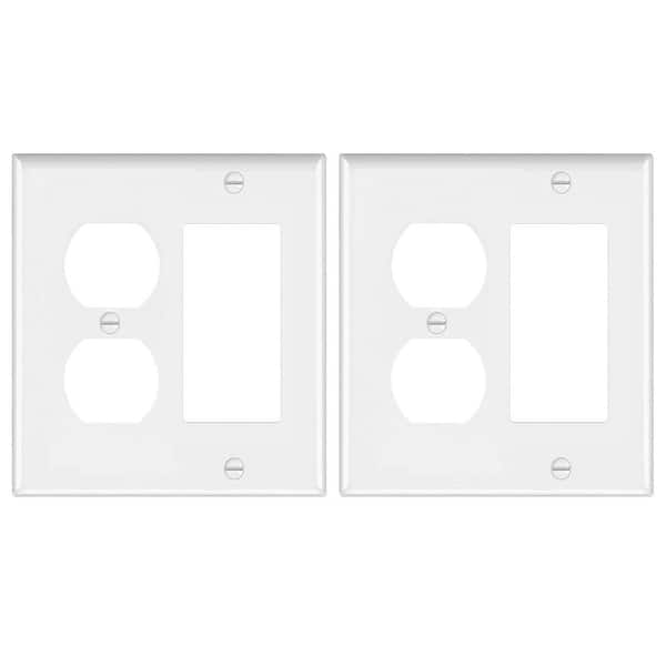2 Pieces 2-Gang White 1-Toggle / 1-Duplex Plastic Wall Plate