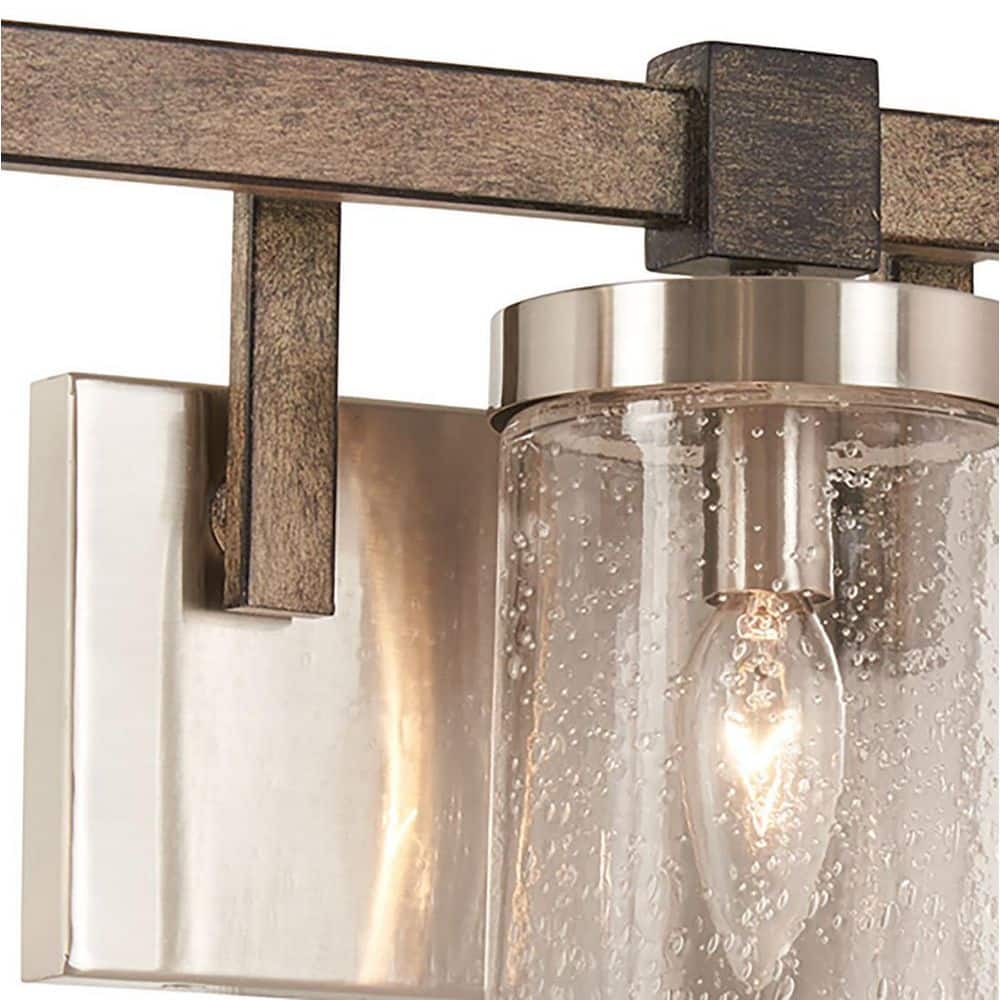 Stone Grey Brushed Nickel 3-Light Seedy Glass Vanity Light
