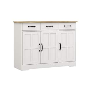 White MDF 42.7 in. 3-Door Storage Sideboard Farmhouse Buffet Cabinet Kitchen Cupboard with 3-Drawers