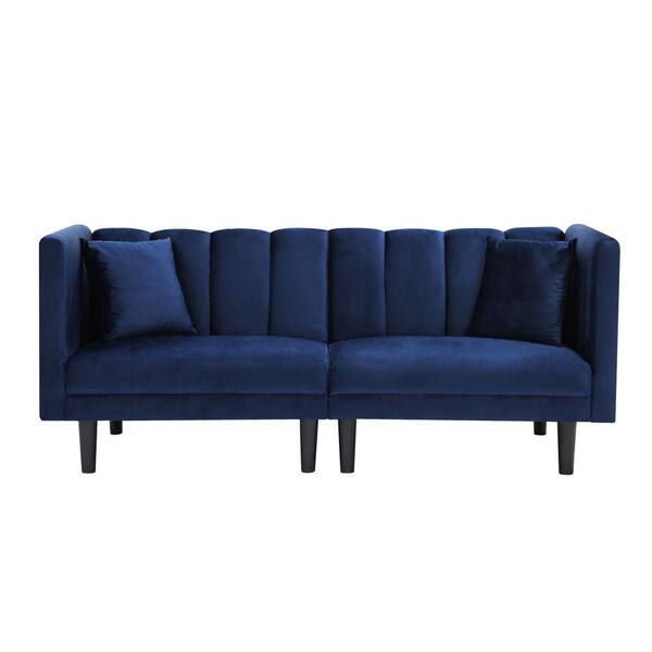 70 In. W Navy Blue Velvet Futon Convertible Folding Sofa Bed ...