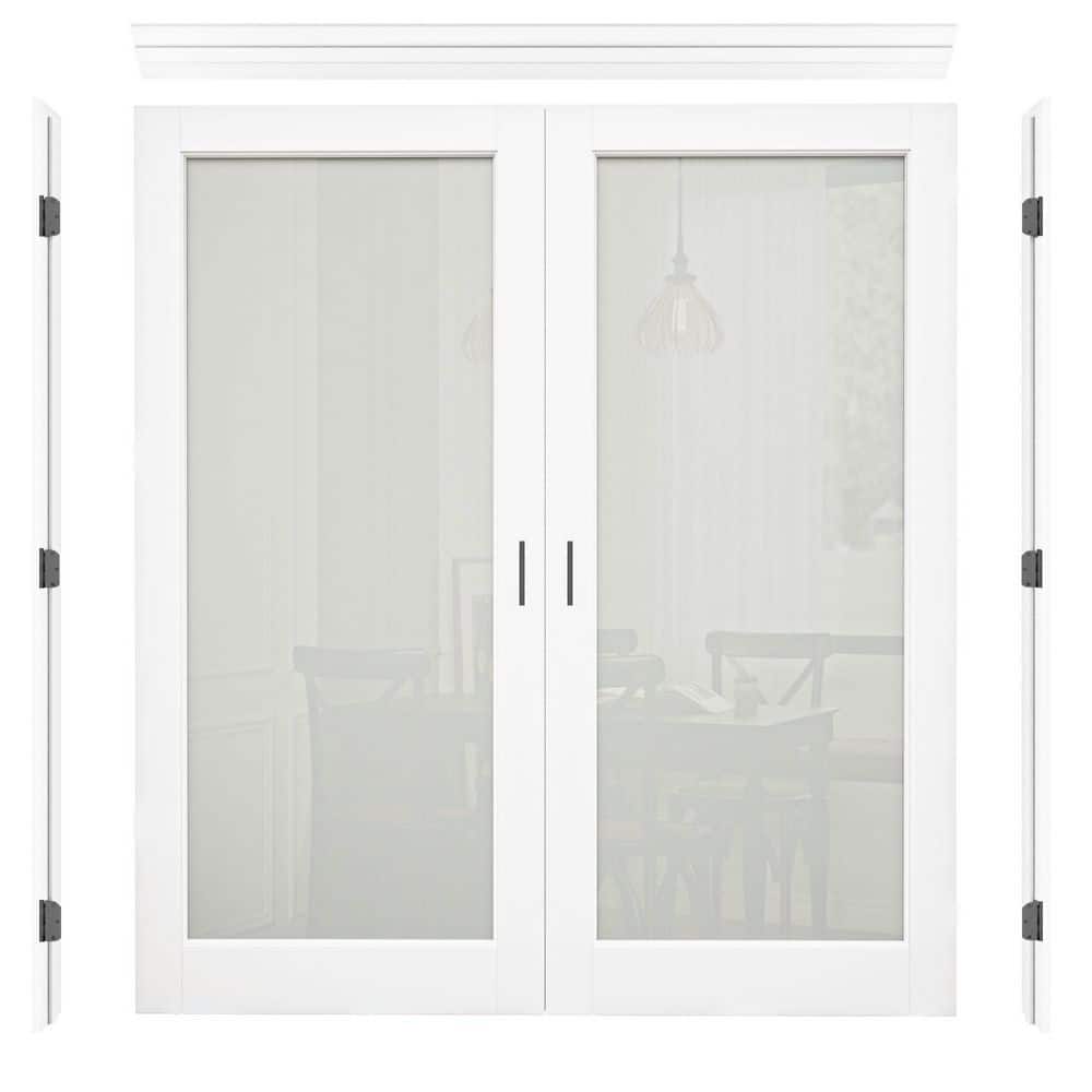 72 in. x 96 in. 1-Lite Frosted Glass Universal White Solid Core Wood Double Prehung French Door+ Frame Set&Ball Catch price history on PriceWatchPro