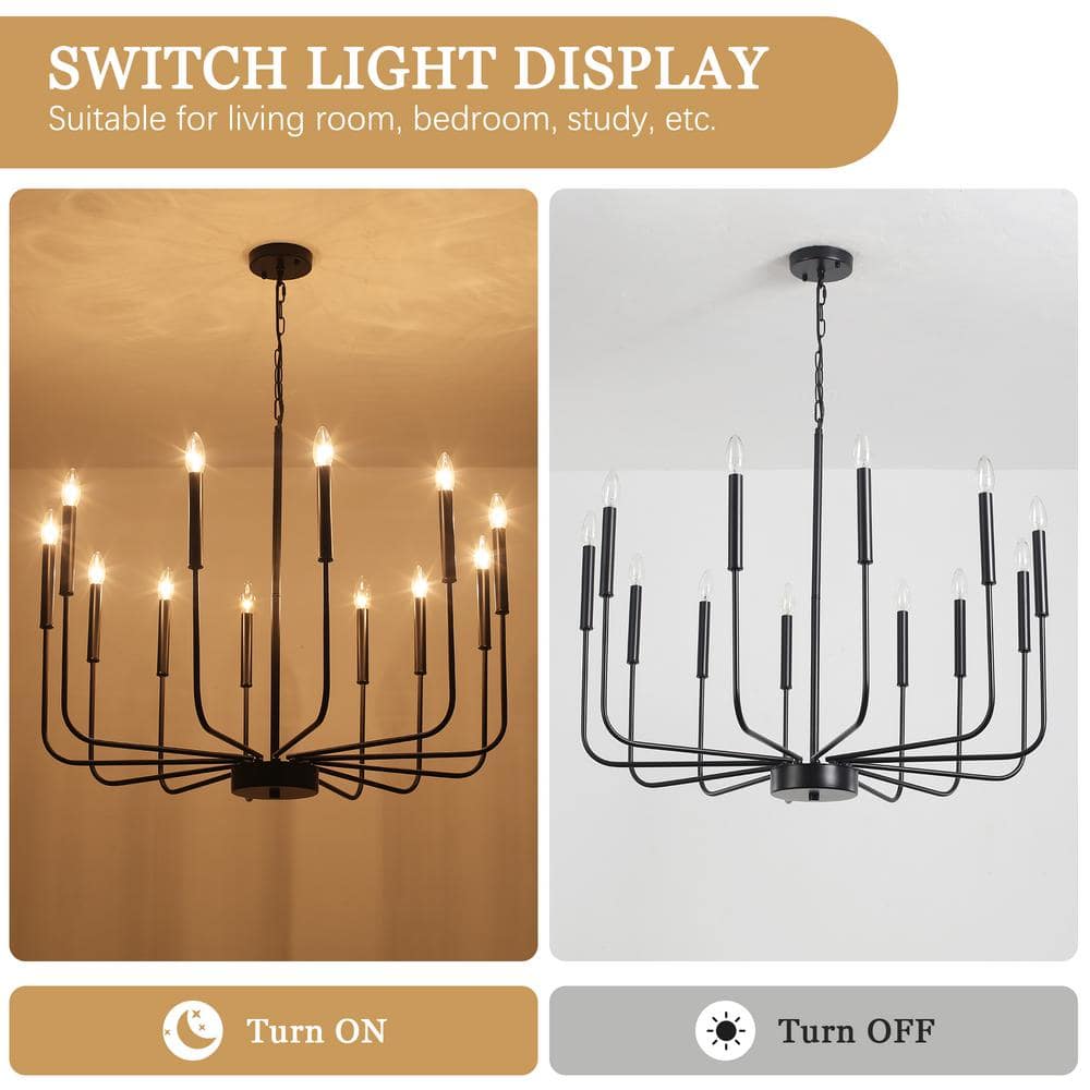 Matte Black 12-Light Candle Style Chandelier