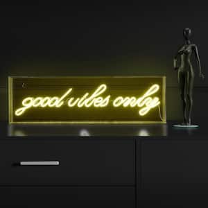 Good Vibes Only 20 in. x 6 in. Contemporary Glam Acrylic Box USB Operated LED Neon Night Light, Yellow