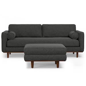 Morrison 89 in. Straight Arm Woven-Blend Fabric Rectangle Wide Sofa Set with Ottoman in Charcoal Grey