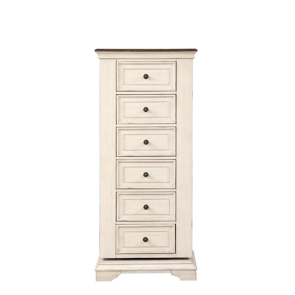 Antique White 6-Drawer Lingerie Chest with Mirror and Velvet Lined Drawers