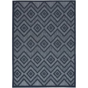 Versatile Navy Blue 6 ft. x 9 ft. Geometric Contemporary Indoor/Outdoor Area Rug