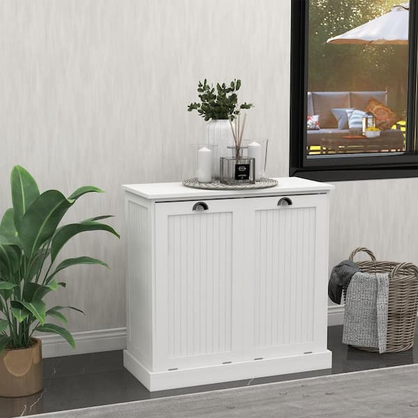 31.5 in. H White Bedroom Wood Storage Cabinet with Tilt-Out Removable Cloth Bags