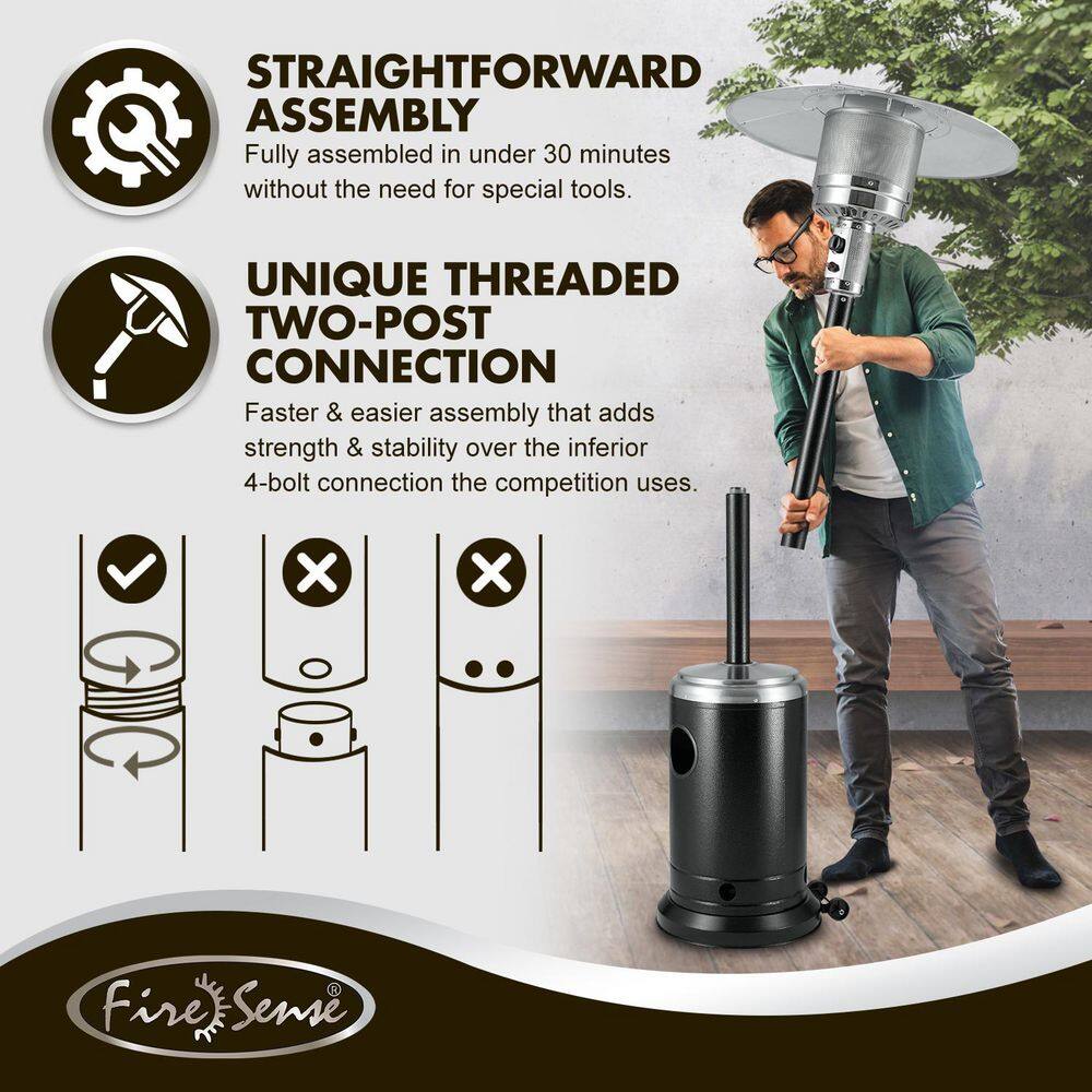 Onyx and Stainless Steel Propane Patio Heater with Wheels