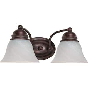 Empire 15 in. 2-Light Old Bronze Vanity Light with Alabaster Glass Shade