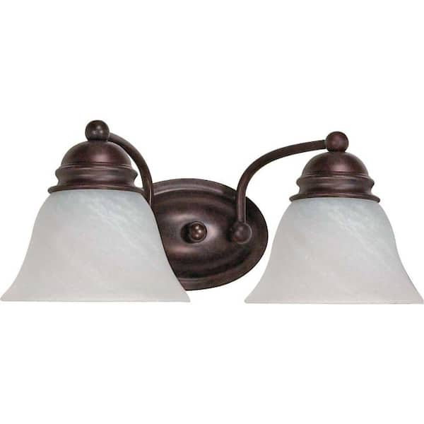 SATCO Empire 15 in. 2-Light Old Bronze Vanity Light with Alabaster Glass Shade