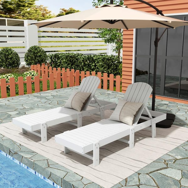 Altura 2-Piece White Classic Adjustable Weather Resistant Adirondack Poly Reclining Chaise Lounge Chair Set