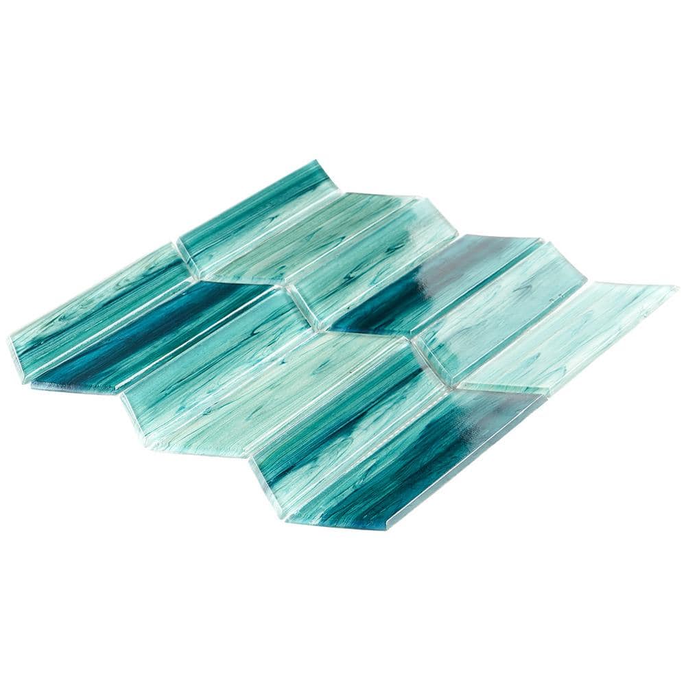 Rivulet Teal Chevron Polished Glass Mosaic Wall Tile