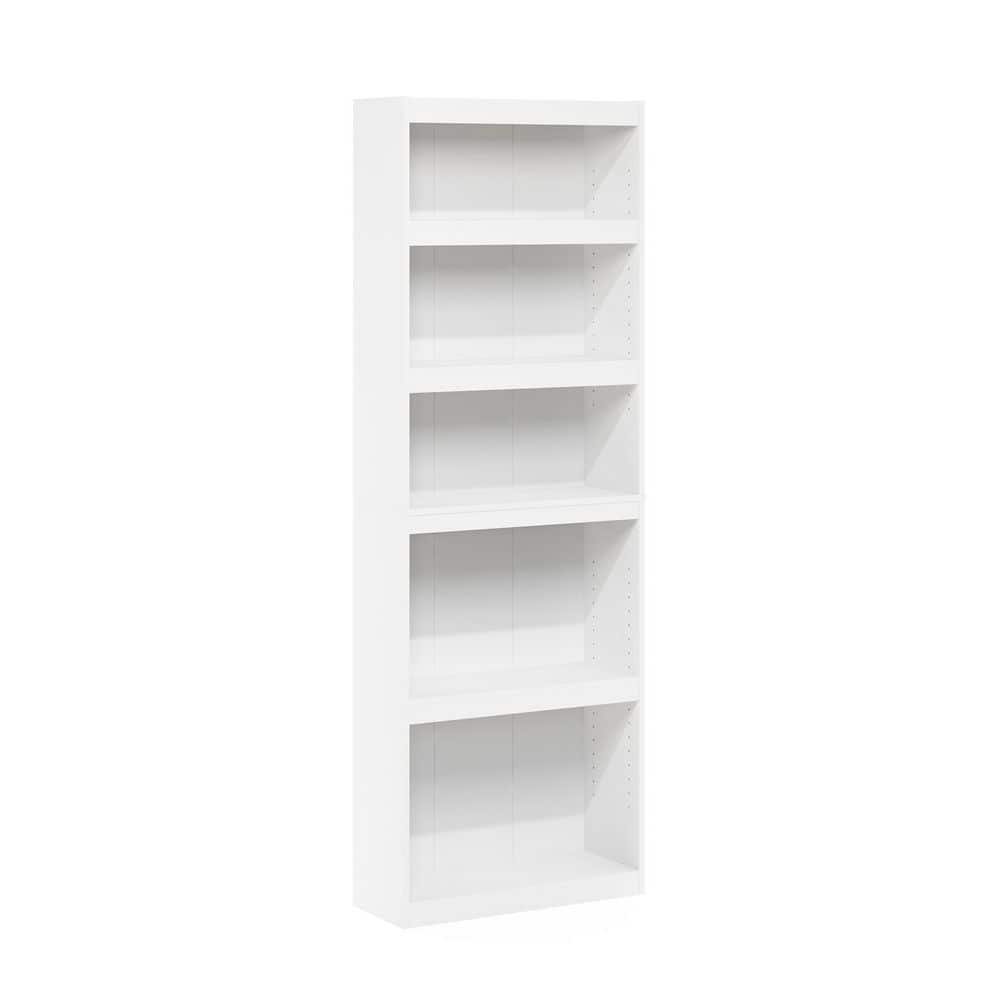 Furinno 24.5 in. Wide Jaya White Enhanced Home 5 Shelf Standard Bookcase