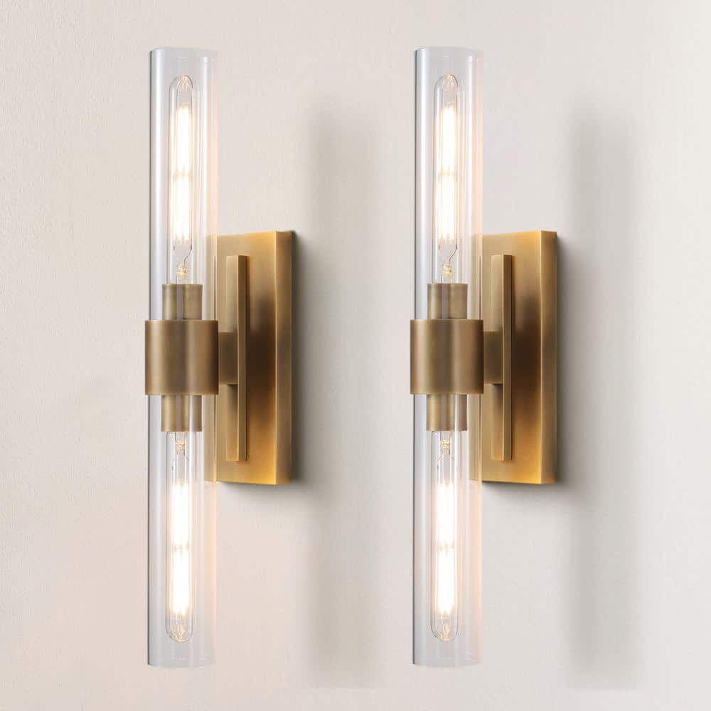 Brass and Glass Dimmable Wall Sconce Set