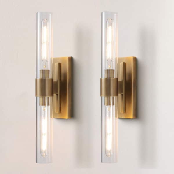 24.8 in. 2-Light Antique Gold Wall Sconce, Vanity light, Modern Wall Light for Living Room, Bathroom, Bedroom (Set of 2)