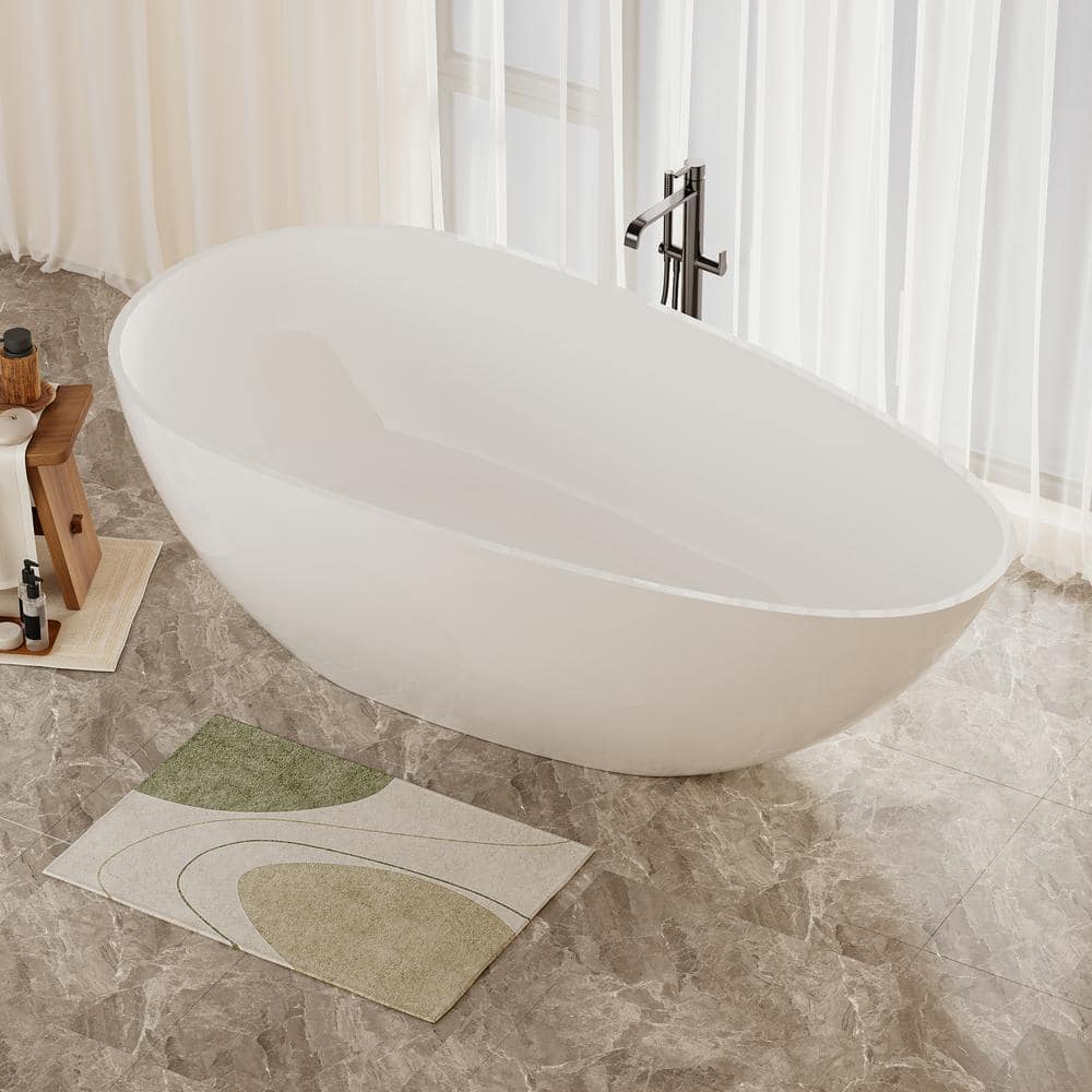 59 in. x 30.7 in. Solid Surface Flatbottom Freestanding Bathtub Contemporar