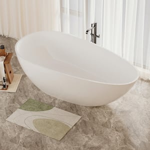 59 in. x 30.7 in. Solid Surface Flatbottom Freestanding Bathtub Contemporary Oval Soaking Bathtub in Gloss White