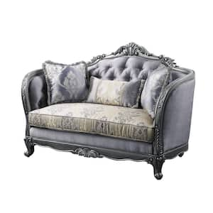 65 in. Gray Solid Faux Leather 2-Seater Loveseat