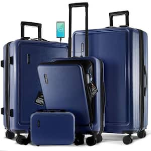 4-Piece Navy Nested Hard Luggage Set Expandable Spinner Suitcase Carry-On Weekender Exterior USB Port TSA Compliant