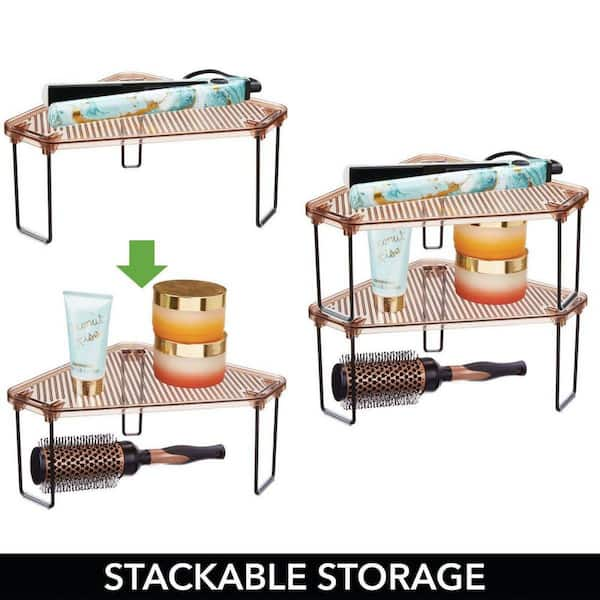 Dracelo 13.44 in. W x 8.9 in. D x 6.03 in. H Bronze/Amber Corner Stackable Rack, Storage Organizer Shelf for Bathroom 2 Pack