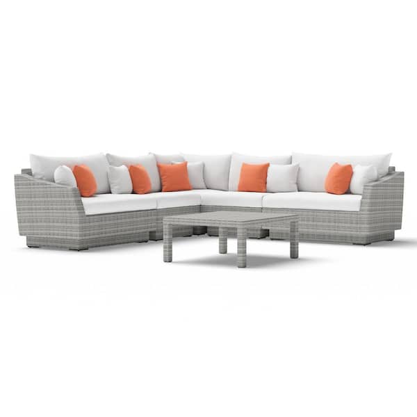 RST BRANDS Cannes 6-Piece Wicker Outdoor Sectional Set with Sunbrella Cast Coral Cushions