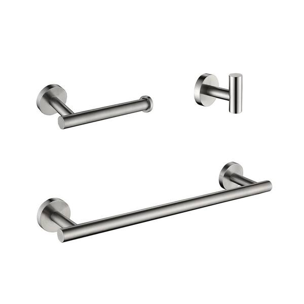 Miscool Ami 3-Piece Stainless Steel Bath Hardware Set Included Towel Bar, Robe Hook, Toilet Paper Holder Brushed Nickel