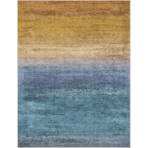 Blue Gold 9 ft. 10 in. x 13 ft. Abstract Sunset Vintage Boho Gradient Flat-Weave Area Rug