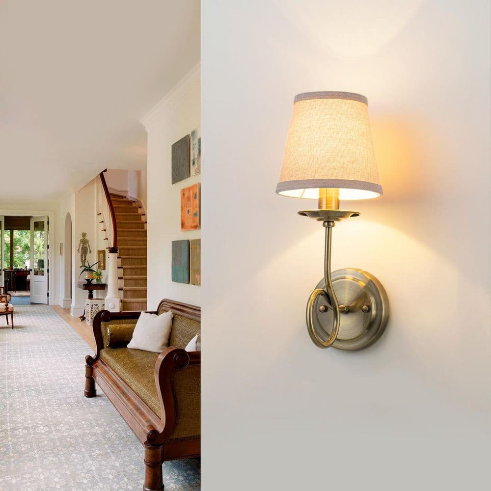 6 in. 1-Light Antique Bronze Wall Sconce with Fabric Drum Shade price history on PriceWatchPro