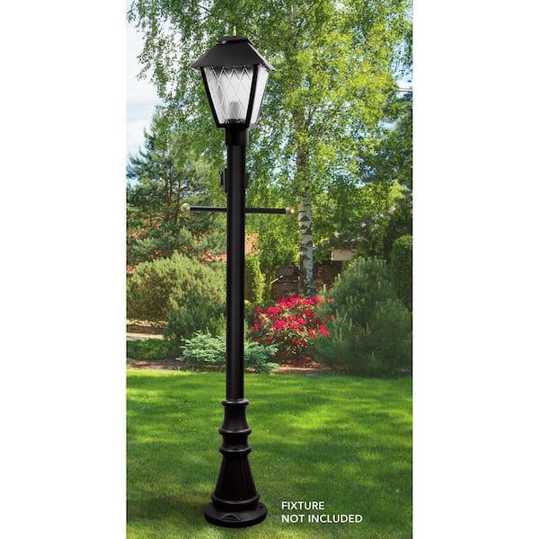 6 ft. Black Outdoor Lamp Post Traditional Ground Light Pole with Cross Arm and Grounded Convenience Outlet