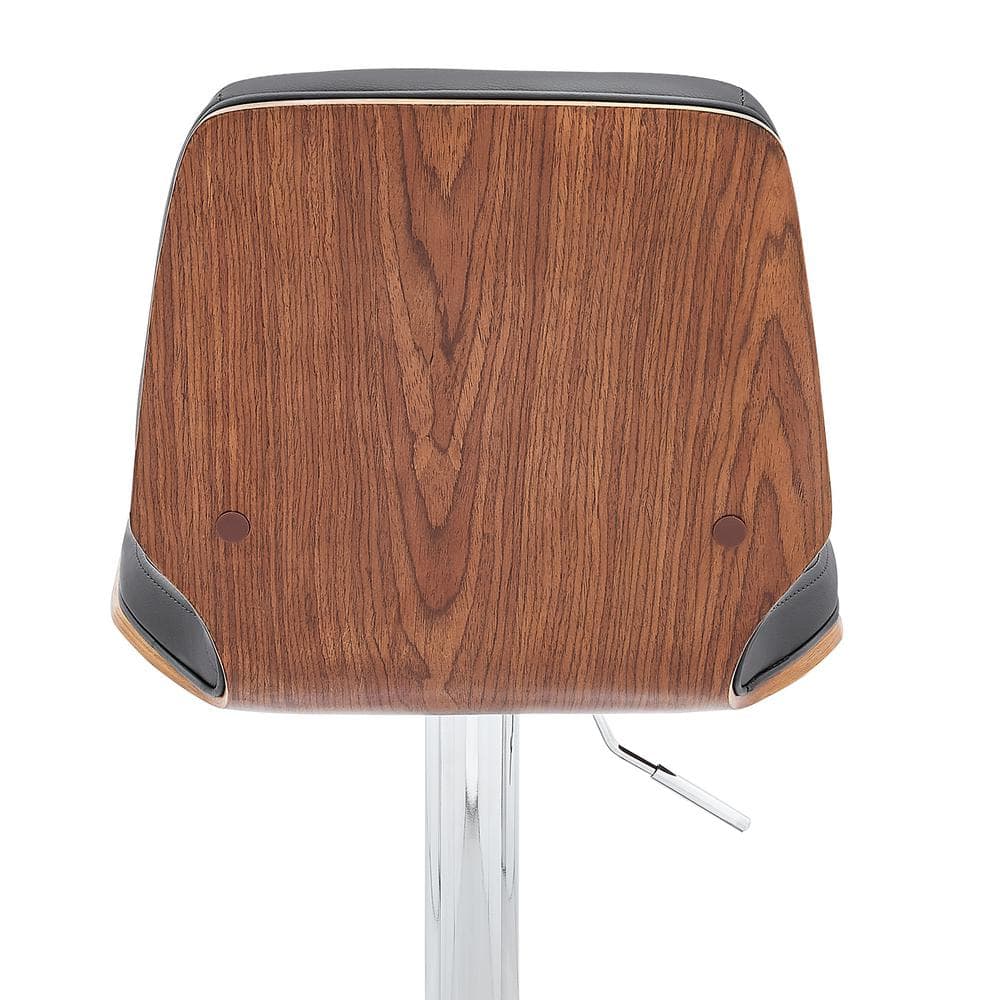 Gray Adjustable Swivel Bar Stool with Chrome and Walnut Accents