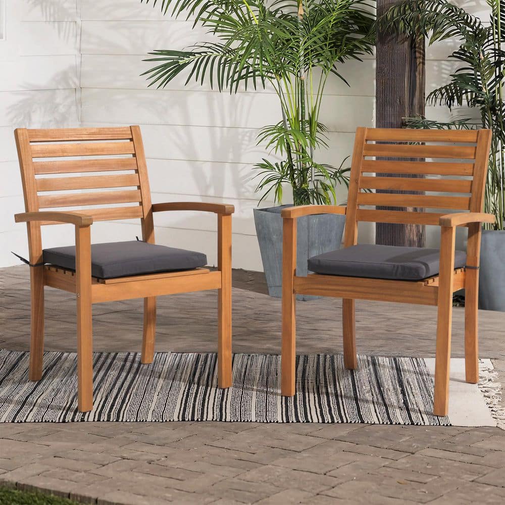 2-Piece Acacia Wood Stackable Outdoor Dining Chairs, Patio Arm Chairs with Removable Gray Cushions price history on PriceWatchPro