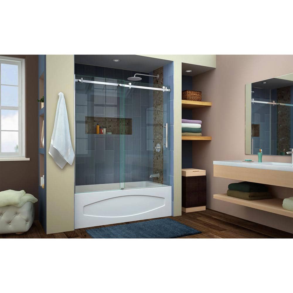 Enigma Air 60" Frameless Sliding Tub Door in Brushed Stainless Steel