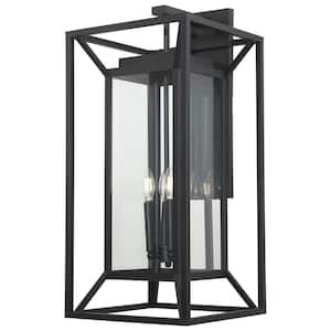 Harbor View 29.75 in. 4-Light Black Outdoor Wall Lantern Sconce with Clear Glass Shade and No Bulbs Included