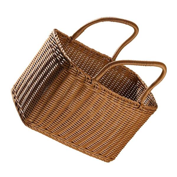 Empty Woven Imitation Rattan Plastic Picnic Basket Set with Double Handles for Snacks Drinks and Storage