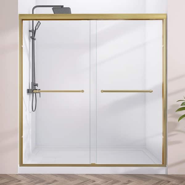 68-72 in. W x 72 in. H Semi-Frameless Sliding Bypass Glass Shower Door in Brushed Gold 1/4 in. Tempered Glass