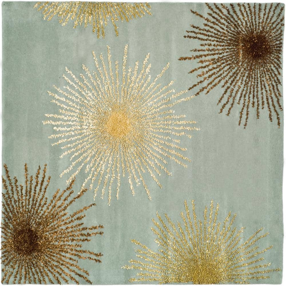 Handmade Light Blue and Multi Wool Square Rug