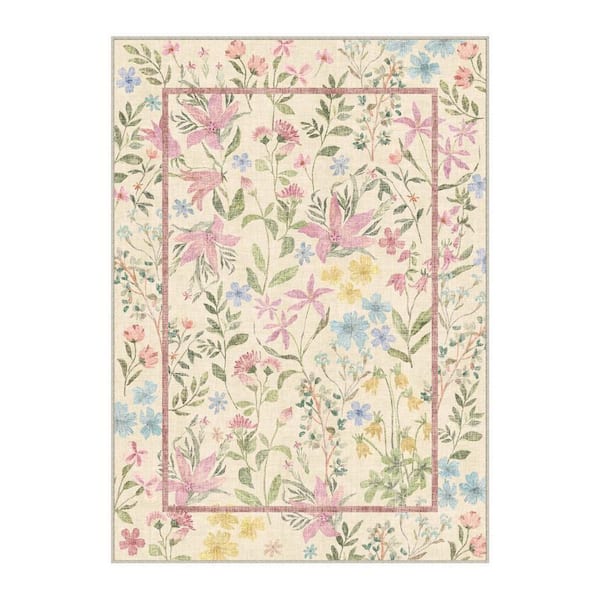 5 ft. x 7 ft. Pink And Red Floral Washable Area Rug
